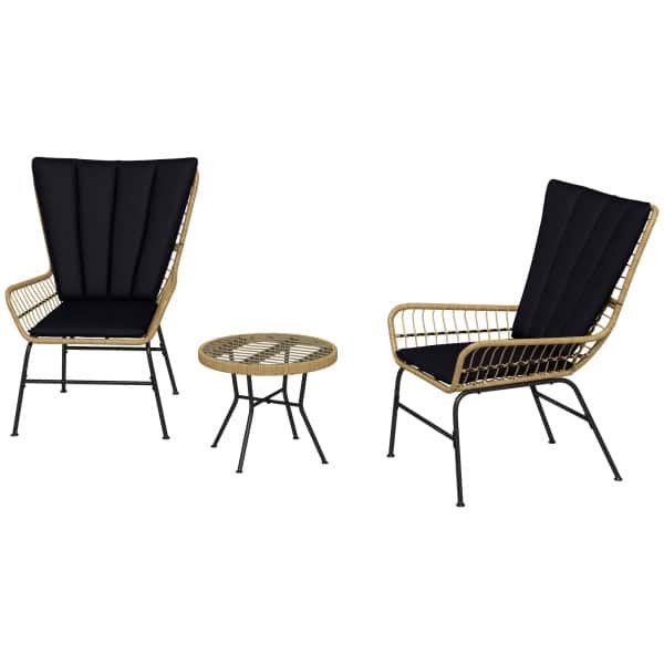 Outsunny Bistroset, stijlvolle Boho-stijl, weerbestendig en duurzaam, perfect voor balkon, 78 x 68 x 95 cm, zwart | Aosom.nl
