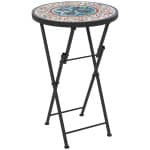Outsunny Mozaïek Tuintafel, Opvouwbare ronde terrastafel met Metalen Frame en Keramische Tafelblad, Mozaïekpatroon, Meerkleurig