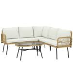 Outsunny Polyrattan Tuinmeubelset 4-delig, Loungeset met Hoekbank Tweezitsbank Glazen Tafel Afneembare Kussens voor 5 Personen