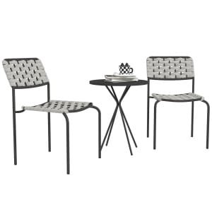 Outsunny Polyrattan Tuinmeubelset, Outdoor Lounge Balkonmeubel voor 2, 3-Delig 2 Stoelen, Tafel Grijs