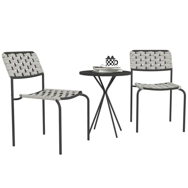 Outsunny Polyrattan Tuinmeubelset, Outdoor Lounge Balkonmeubel voor 2, 3-Delig 2 Stoelen, Tafel Grijs