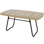 Outsunny Polyrattan Tuintafel, 90 x 50 x 45 cm, UV-bestendige Bijzettafel met Glazen Plaat Natuurhout
