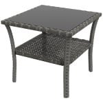 Outsunny Polyrattan tuintafel, 50 x 50 x 45cm, weersbestendige bijzettafel voor 4 personen, vierkant met opberglade en glasplaat