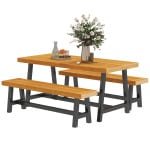 Outsunny Tuinmeubelset 3-delig Hout Eetgroep voor 4 Personen Eettafel met 2 Banken Teak