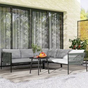 Outsunny Tuinmeubelset Rattan Loungeset met Hoekbank, Tafel en Kussens voor 6 Personen Donkergrijs