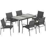 Outsunny Tuinset zitgroep 150 x 80 cm tafel met 6 ademende stoelen houtlook stalen frame Zwart