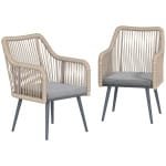 Outsunny Tuinstoel 2-delige set weerbestendig tuinstoelen met armleuning zitkussen metalen frame tot 120 kg draagbaar Lichtgrijs