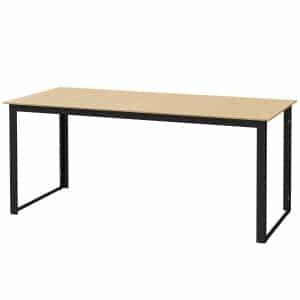 Outsunny Tuintafel Metaal 175x78 cm Weerbestendig Balkontafel met Houtlook, Anti-slip Eettafel Zwart