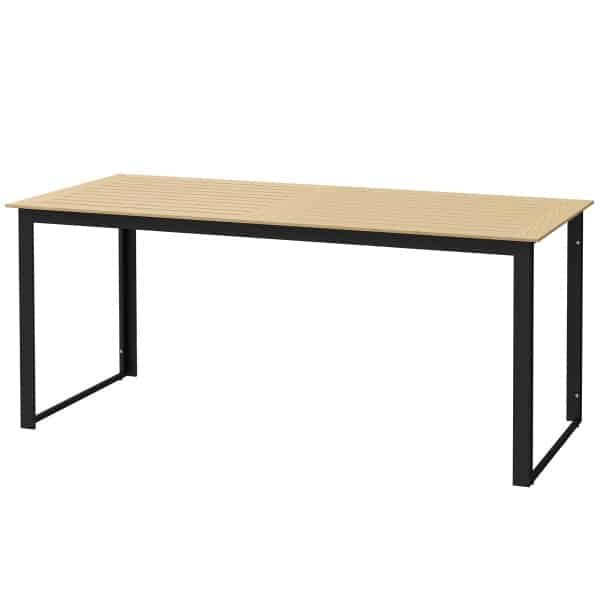 Outsunny Tuintafel Metaal 175x78 cm Weerbestendig Balkontafel met Houtlook, Anti-slip Eettafel Zwart