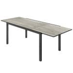 Outsunny Uitschuifbare Eettafel voor 6-8 Personen, Verstelbare Outdoor Tafel van Aluminium, Staal, Kunststof met Houteffect, Grijs