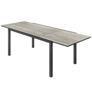 Outsunny Uitschuifbare Eettafel voor 6-8 Personen, Verstelbare Outdoor Tafel van Aluminium, Staal, Kunststof met Houteffect, Grijs