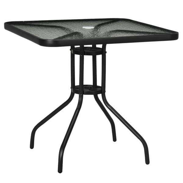 Outsunny Weerbestendige Vierkante Tuintafel 76x76 cm met Parasolgat, Antislip - Zwart