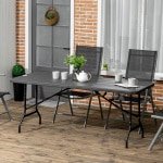 Outsunny buitentafel, opvouwbaar, ruimte voor 6 personen, weerbestendig, houtlook, 180 x 75,5 x 73 cm, donkergrijs | Aosom.nl