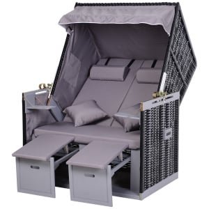 Outsunny dubbele ligstoel, verstelbaar, met bekerhouders, weerbestendig, inclusief beschermhoes, 200 x 130 x 30 cm, grijs | Aosom.nl