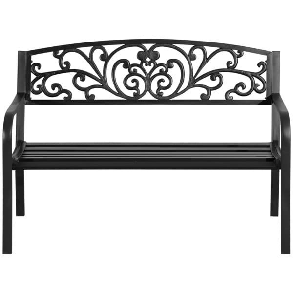 Outsunny metalen tuinbank, bloemendesign, 2-zits, stevig en duurzaam, draagvermogen 240 kg, 127L x 60B x 87H cm, zwart | Aosom.nl