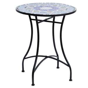 Outsunny mozaïektafel, ronde tuintafel, weerbestendig, perfect voor balkon en terras, elegant design, 80 cm, kleurrijk | Aosom.nl