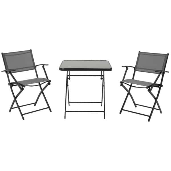 Outsunny opvouwbare 3-delige zitgroep, ruimtebesparend, weerbestendig, ideaal voor buiten, eenvoudig te vervoeren, zwart en grijs | Aosom.nl