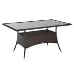 Outsunny polyrotan tuintafel, stijlvolle glazen eettafel, weerbestendig, stevig metaal, 150 x 85 x 74 cm, perfect voor buiten, zwart | Aosom.nl
