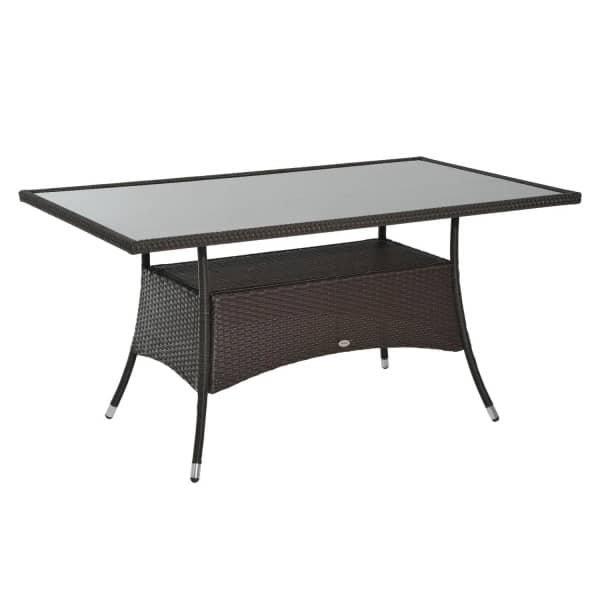Outsunny polyrotan tuintafel, stijlvolle glazen eettafel, weerbestendig, stevig metaal, 150 x 85 x 74 cm, perfect voor buiten, zwart | Aosom.nl