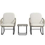 Outsunny schommelstoelset, stijlvolle bistro-set, boho-stijl, weerbestendig PE-rattan, comfortabel, 2-zits, 120 x 70 x 80 cm, crème | Aosom.nl