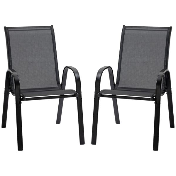 Outsunny set van 2 stapelbare tuinstoelen, met armleuningen, weerbestendig, comfortabel, perfect voor buiten, 70 x 54 x 90 cm, zwart | Aosom.nl