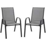 Outsunny set van 2 tuinstoelen, stapelbaar met armleuningen, duurzaam metaal en mesh-stof, weerbestendig, 70 x 54 x 90 cm, grijs | Aosom.nl