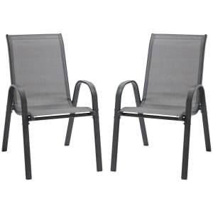 Outsunny set van 2 tuinstoelen, stapelbaar met armleuningen, duurzaam metaal en mesh-stof, weerbestendig, 70 x 54 x 90 cm, grijs | Aosom.nl