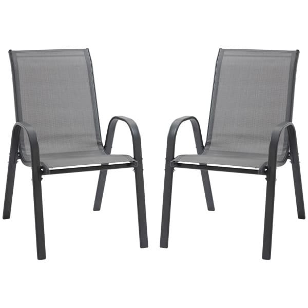 Outsunny set van 2 tuinstoelen, stapelbaar met armleuningen, duurzaam metaal en mesh-stof, weerbestendig, 70 x 54 x 90 cm, grijs | Aosom.nl
