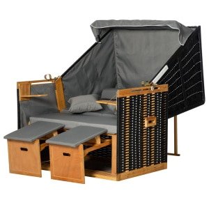 Outsunny strandstoel met dak, comfortabele rotan look, inklapbaar, UV-bestendig, ideaal voor buiten, 118 x 79 x 150 cm, lichtgrijs | Aosom.nl