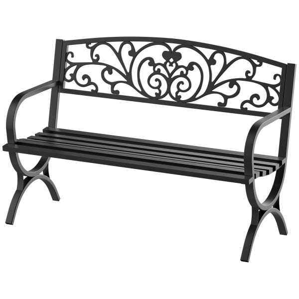 Outsunny tuinbank, stijlvolle 2-zits bloemenbank, weerbestendig metaal, robuust ontwerp, perfect voor buiten, 120 x 56 x 80 cm, zwart | Aosom.nl