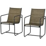 Outsunny tuinstoel, 2-delige set, weerbestendig, stevig metalen frame, comfortabel, 54 x 66,5 x 88 cm, zwart/bruin | Aosom.nl