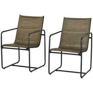 Outsunny tuinstoel, 2-delige set, weerbestendig, stevig metalen frame, comfortabel, 54 x 66,5 x 88 cm, zwart/bruin | Aosom.nl