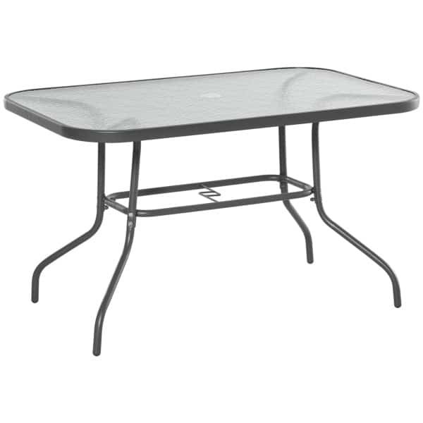 Outsunny tuintafel, balkontafel met parasolgat, stevig gehard glas, metalen frame, weerbestendig, 120 x 60 cm, zwart | Aosom.nl