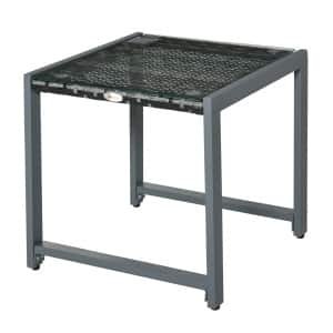 Outsunny tuintafel, moderne tuintafel met gehard glas, weerbestendig poly-rotan, stevig aluminium, 50 x 49,5 x 50 cm, grijs | Aosom.nl
