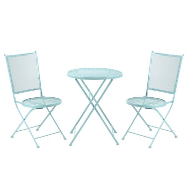 Outsunny tuinzitgroep, 3-delige bistroset, stevig metaal, ideaal voor terras en balkon, weerbestendig, compact ontwerp, blauw | Aosom.nl