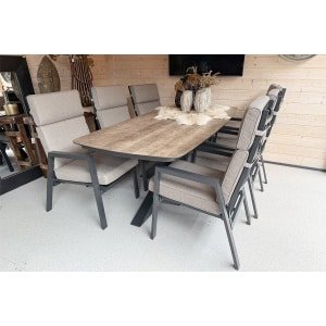 SenS-Line Ambiance tuinset tafel en 6 verstelbare stoelen incl. taupe kussens - Showmodel Wommelgem- - Aluminium- Sens-Line