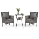 3-Delige Tuinset 2 Rotan Stoelen en Een Bijzettafel met Blad van Gehard Glas Een Loungeset voor Terras Tuin Veranda of Zwembad