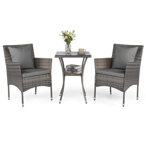 3-Delige Tuinset 2 Rotan Stoelen en Een Bijzettafel met Blad van Gehard Glas Een Loungeset voor Terras Tuin Veranda of Zwembad