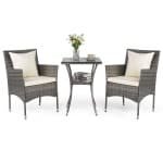 3-Delige Tuinset 2 Rotan Tuinstoelen en Een Bijzettafel met Blad van Gehard Glas Een Loungeset voor Terras Tuin Veranda of Zwembad-Wit