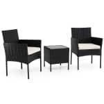 3-Delige Tuinset met Tafel en 2 Comfortabele Stoelen van Gehard Glas Afneembare Kussens Metalen Frame-Beige