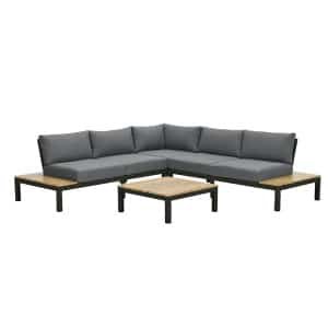Antoinette Lounge Set 4-Delig Carbon Black Mystic Grey Teak Look 271,5x271,5 x 76 Garden Impressions - Garden impressions