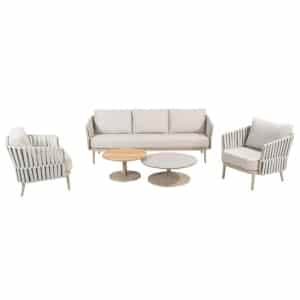 Eva loungeset met Sara coffeetafels latte keramiek teak dia. 65 & dia. 80 cm Taste - Taste