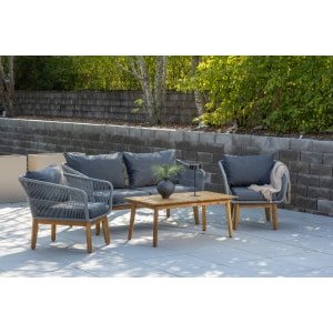 Nohr Loungeset Chandni Acaciahout, Met bank, tafel en 2 stoelen - Grijs