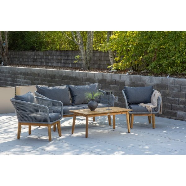 Nohr Loungeset Chandni Acaciahout, Met bank, tafel en 2 stoelen - Grijs