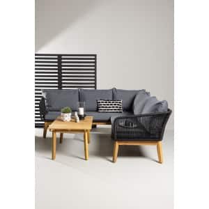Nohr Loungeset Chandni Acaciahout, Met hoekbank en tafel - Zwart