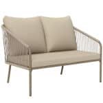 Outsunny 2-zits rotanbank met kussens loungeset, weerbestendige bank beige
