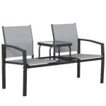 Outsunny 2-zits tuinbank zitbank met rug- & armleuningen, tweelaags glastafel, parkbank belastbaar tot 240 kg 135 x 67 x 81 cm Grijs