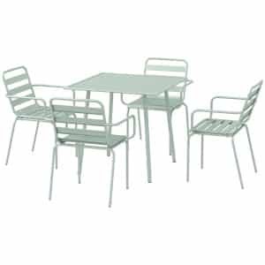 Outsunny 5-delige tuinset, weerbestendig, modern design, comfortabele kussens, 80 x 80 x 74 cm, eenvoudig te onderhouden, groen | Aosom.nl