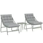 Outsunny Balkonmeubelset 3-delig Tuinmeubelset met tafel kussen stalen frame verstelbare voetpads Lichtgrijs