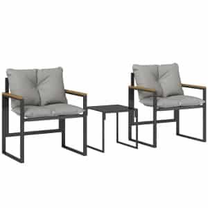Outsunny Bistroset voor 2 personen, 3-delig tuinbistroset met metalen frame en dikke kussens